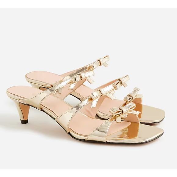 J.Crew ZADIE Metallic Leather Bow-Strap Kitten Heel Sandal in Gold 9 NWB $198 - Picture 1 of 7